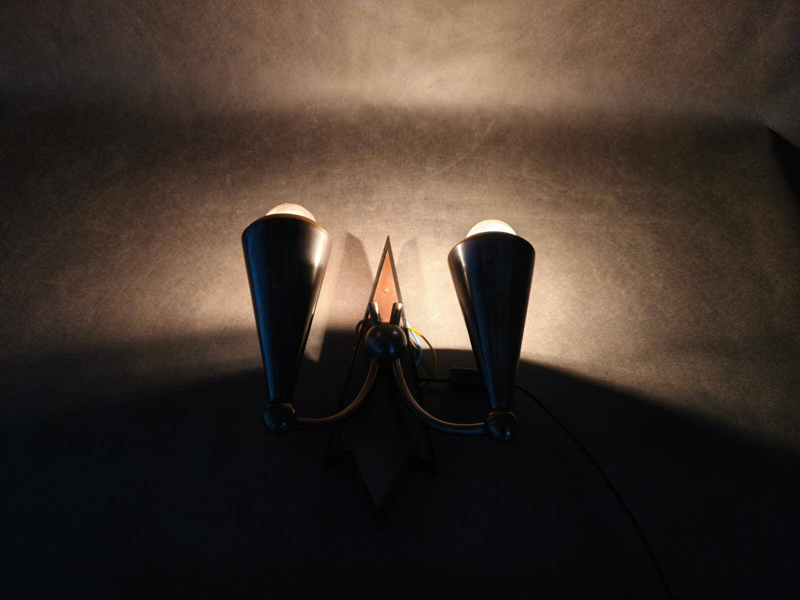 Czech Cubist Art Deco Wall Lamp, Metal and Wood, 1930s