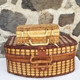 Wicker picnic basket, blue gingham interior
