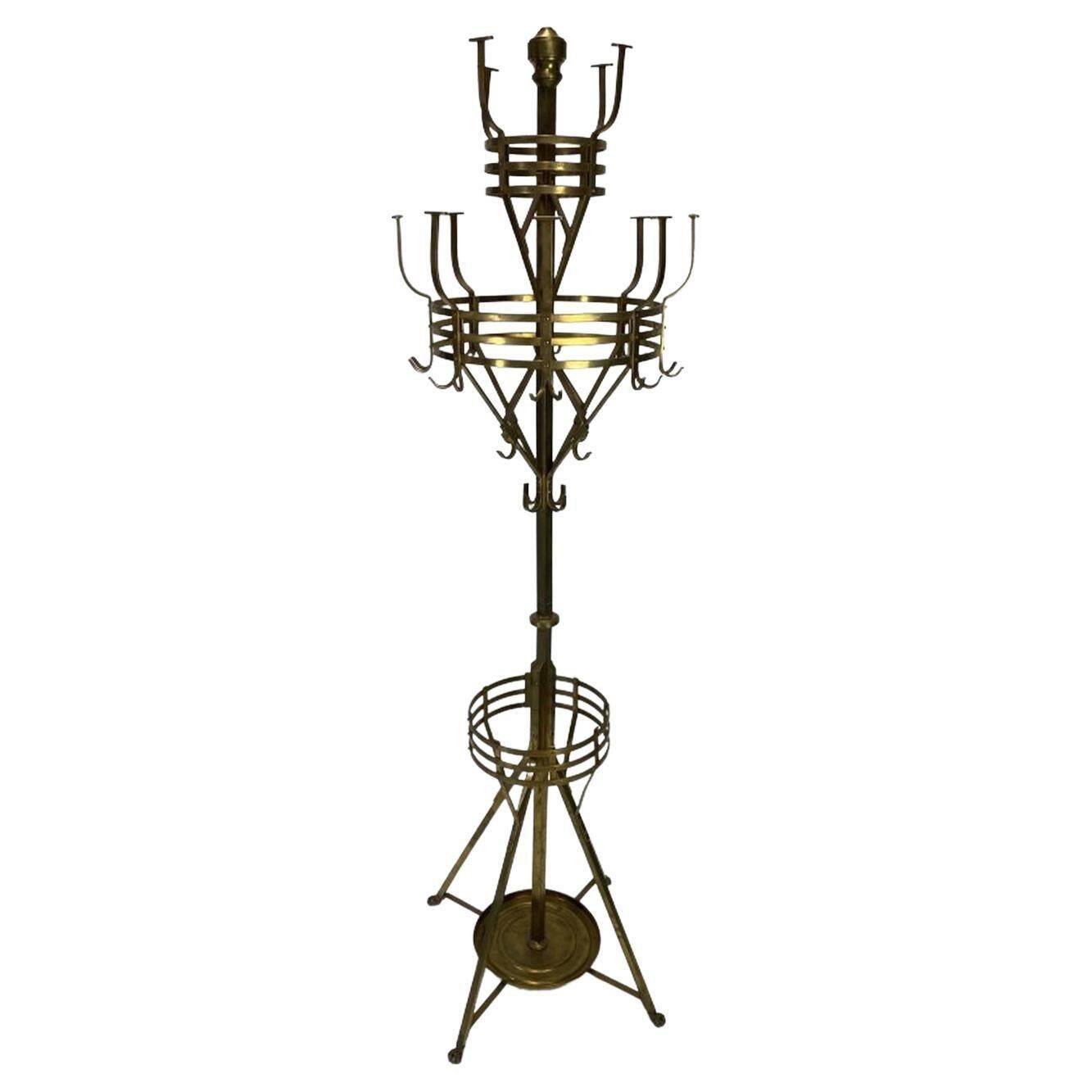 Large brass coat rack Secession by Adolf Loos