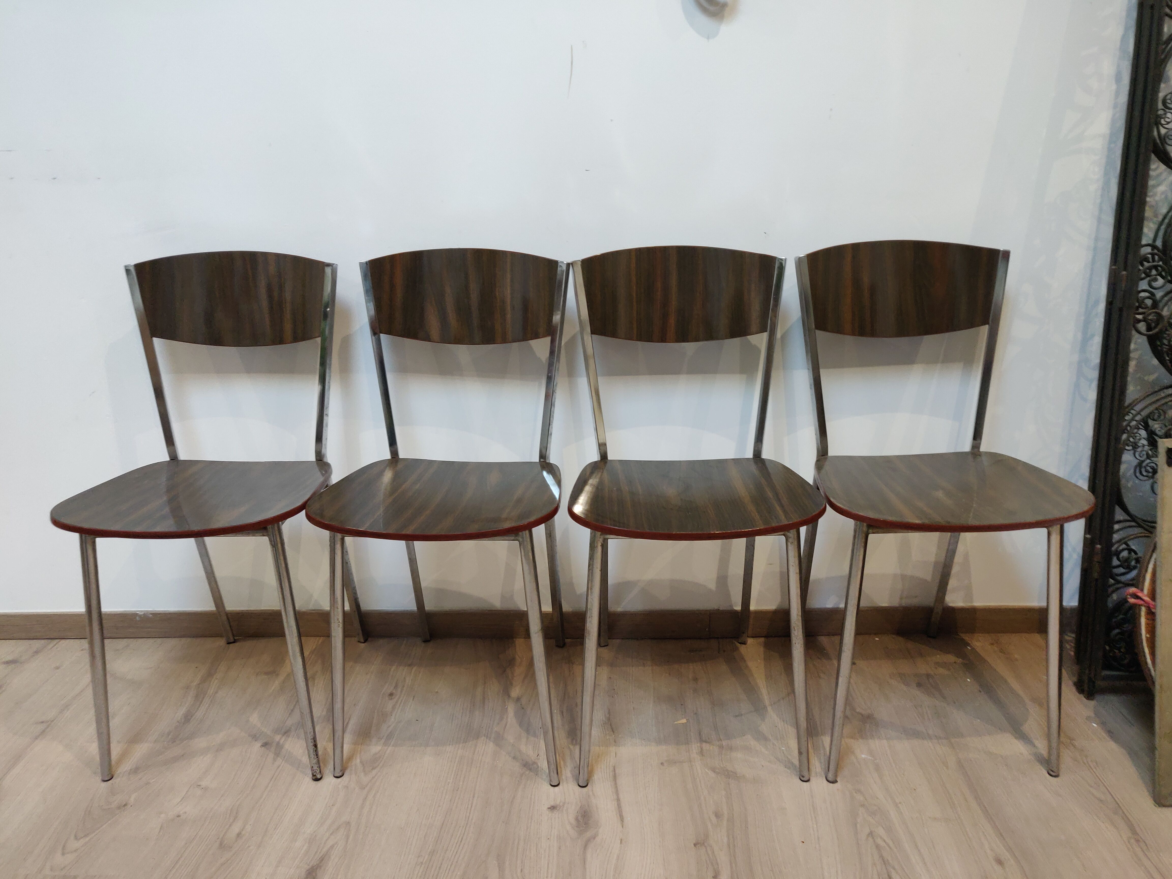 Set of 4 ART DECO formica and chrome metal chairs circa 1950