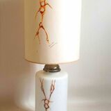 Double lighting floor lamp, white opaline, frosted effect, brown marbling, height 95 cm