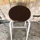 Tabouret de Bar Pied Métal Blanc + Assise Bois Marron Vintage #A352