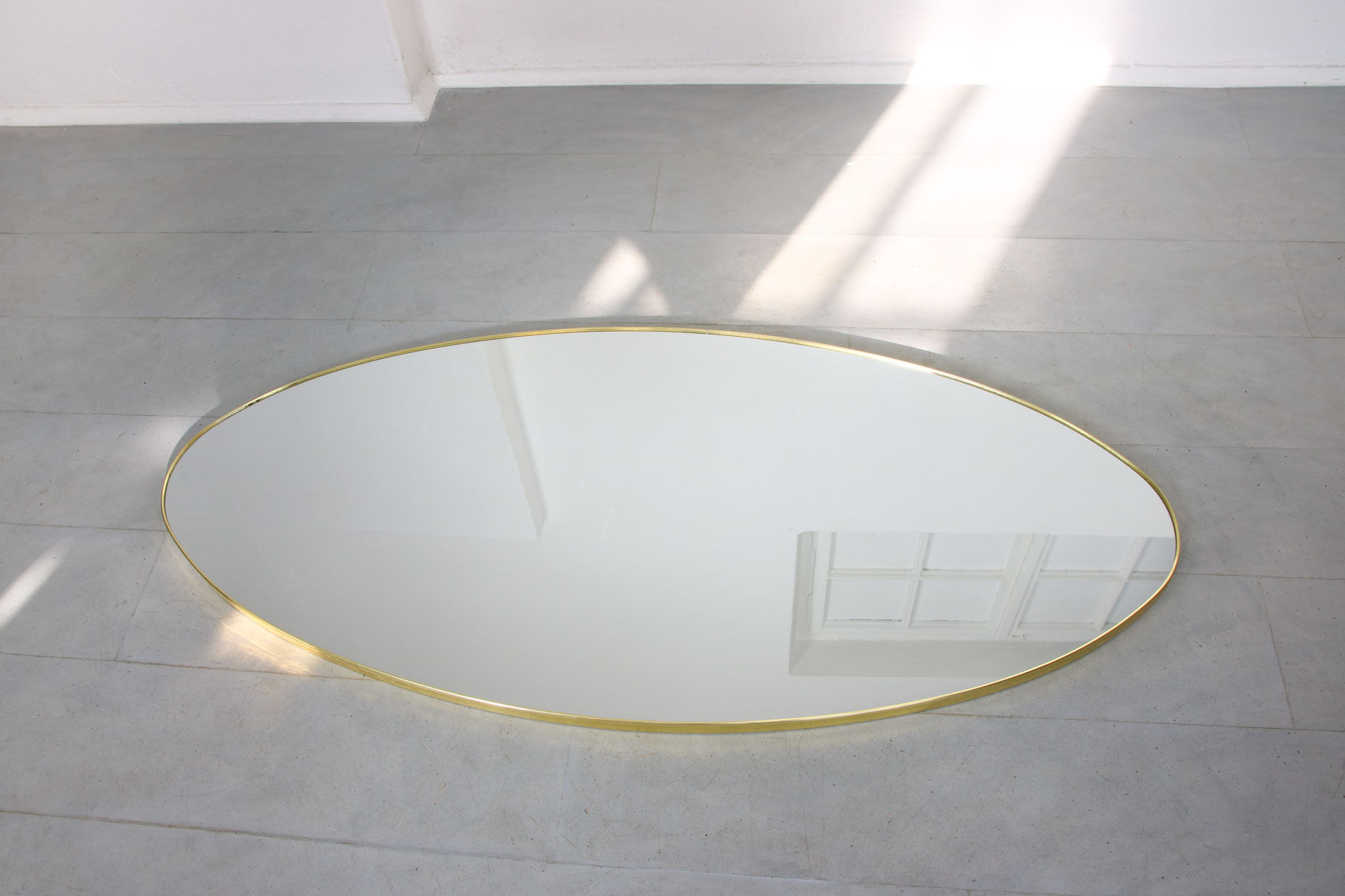 Vintage oval golden frame mirror, 70s