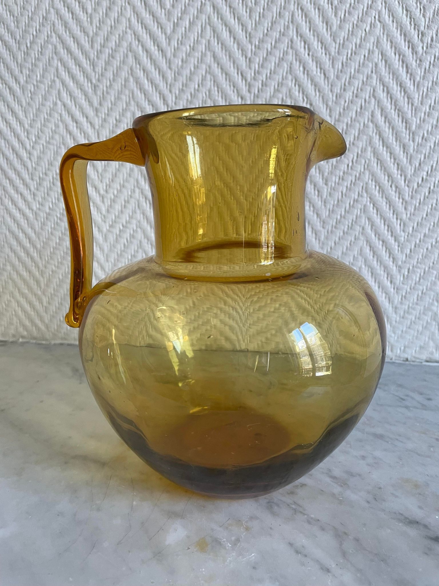 Ochre yellow blown glass decanter