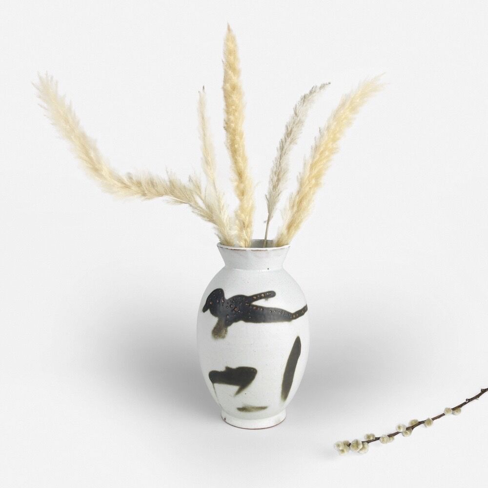 Vase sandstone enamelled abstract calligraphic decoration