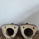 Pair of Art Deco wall lights, ceramic and holophane glass.