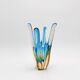 Murano Sommerso Blue Turquoise & Amber Vase Sculpture with 4 Branches 19.5cm