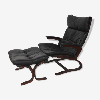 Vintage Model Kengu Lounge Chair and Footstool Set by Elsa & Nordahl Solheim for Rybo Rykken & Co