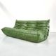 Canapé Togo en cuir vert attribué à Michel Ducaroy pour Ligne Roset.