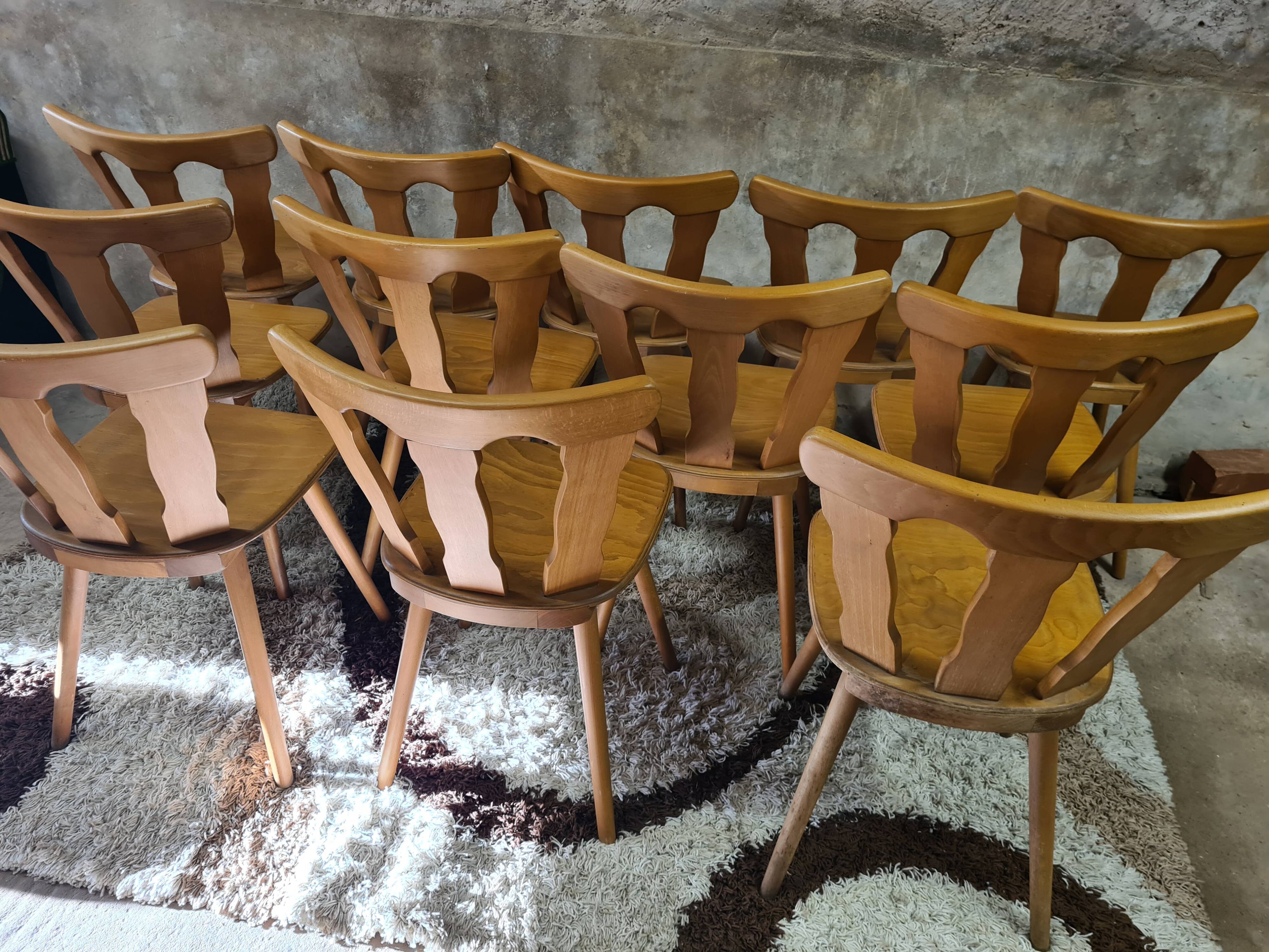 Set of 12 vintage Baumann 1970 bistro chairs