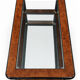 Grande table basse en loupe d’orme, verre et miroir – Design années 80