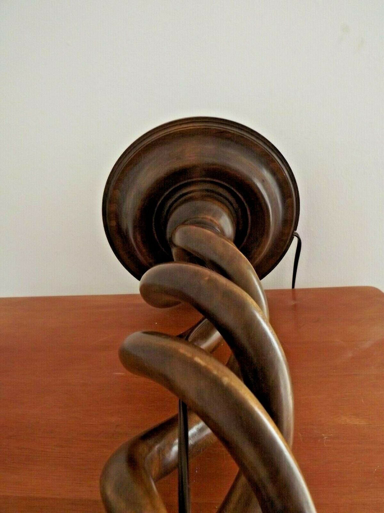 French tall wooden carved open weave barley twist table lamp base