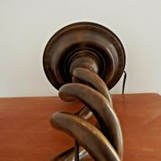 French tall wooden carved open weave barley twist table lamp base