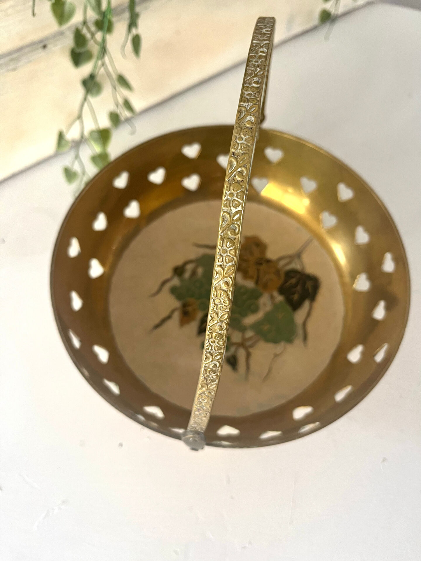 Brass cloisonne basket with handle – mid century circa 1950s art deco