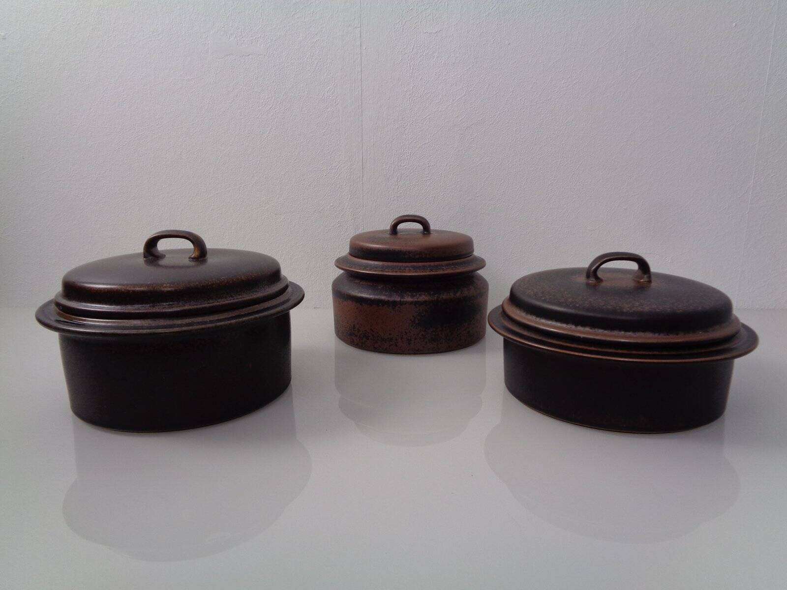 Finnish Ruska Soup Bowls with Lids by Ulla Procope for Arabia, Set of 3, 1960s, Set of 3