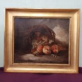 Hst painting still life basket of overturned fruit 19th - 20th century