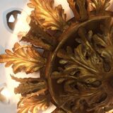 Plafonnier italien vintage lampe florentine feuilles en métal style régence hollywoodienne