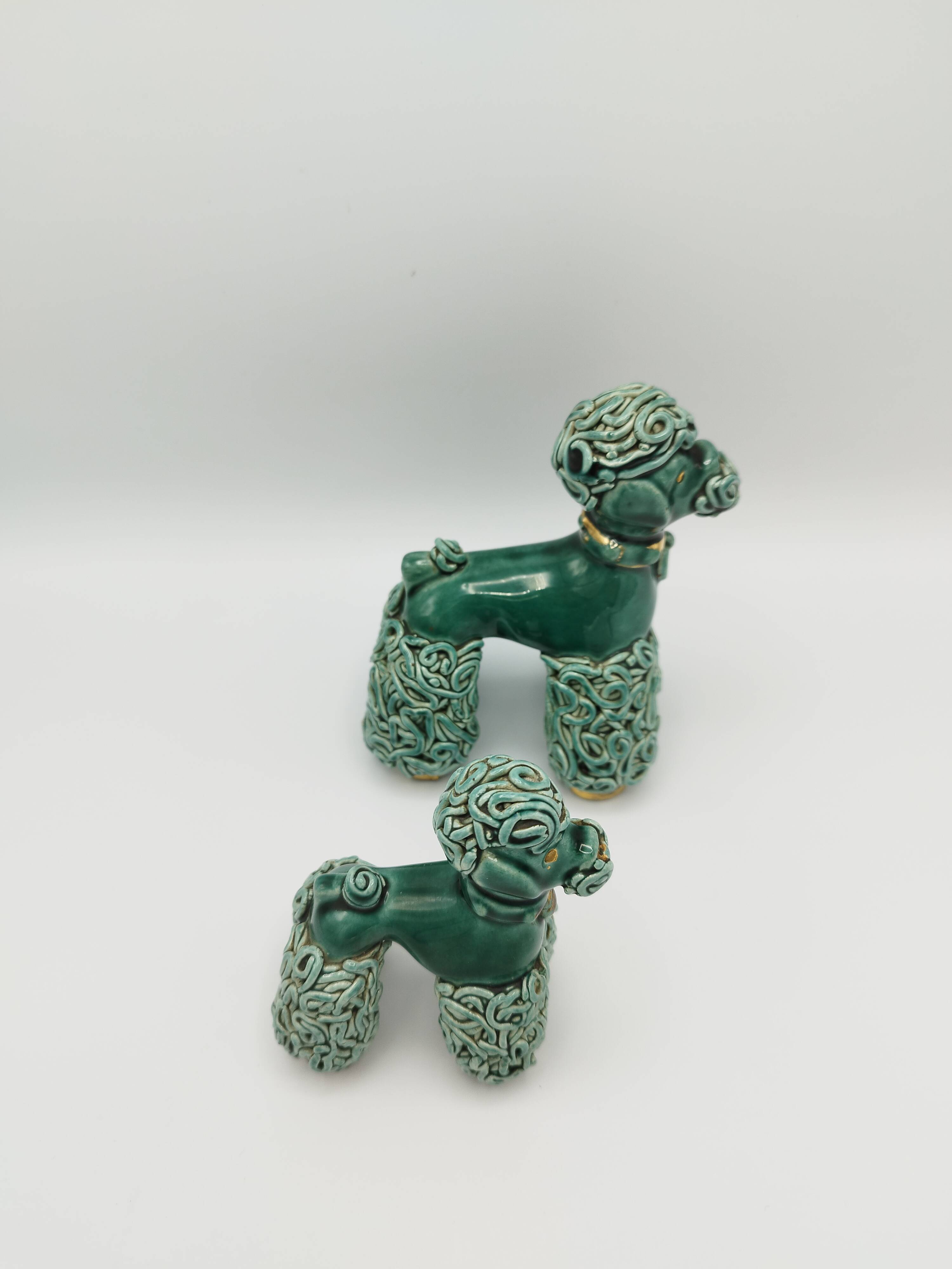 Lot of 2 royal poodles in 1960s spaghetti ceramic