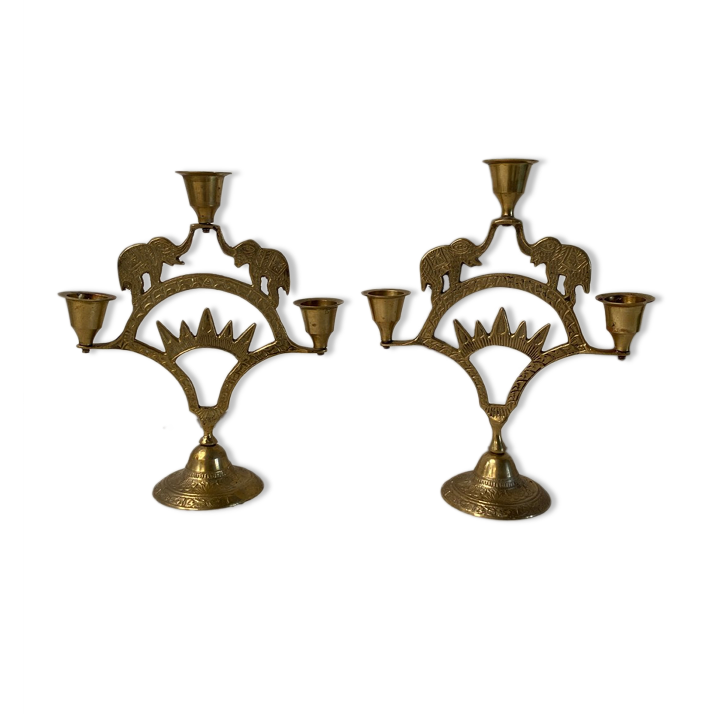 Pair of brass elephant candlesticks