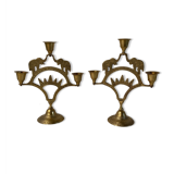 Pair of brass elephant candlesticks