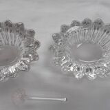 Antique crystal salt and pepper shakers, with their small spoon