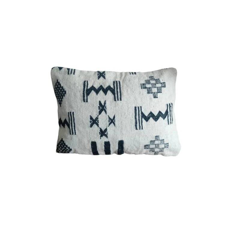 Geometric black and white kilim cushion