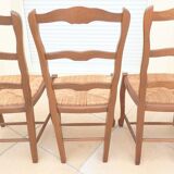 8 Straw chairs with high backs in solid wood