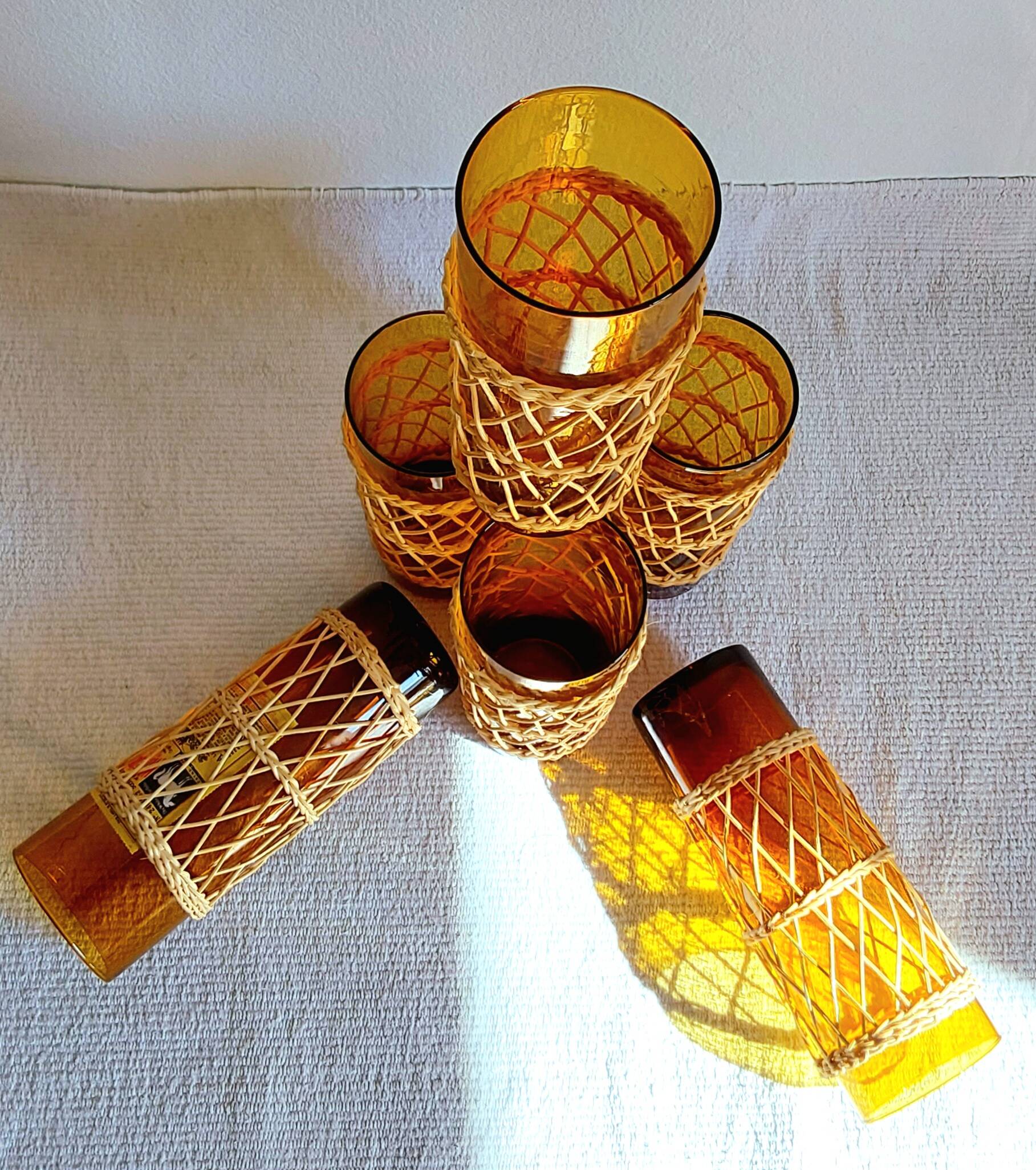Six mustard long drink glasses