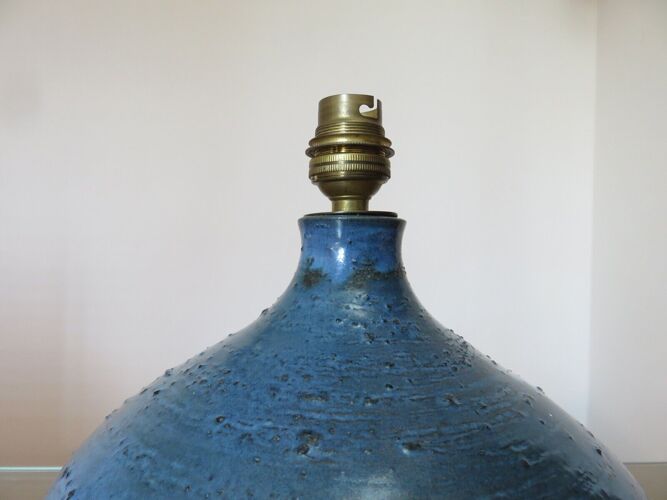 Pied de lampe en grès chamotté bleue signée années 60 70