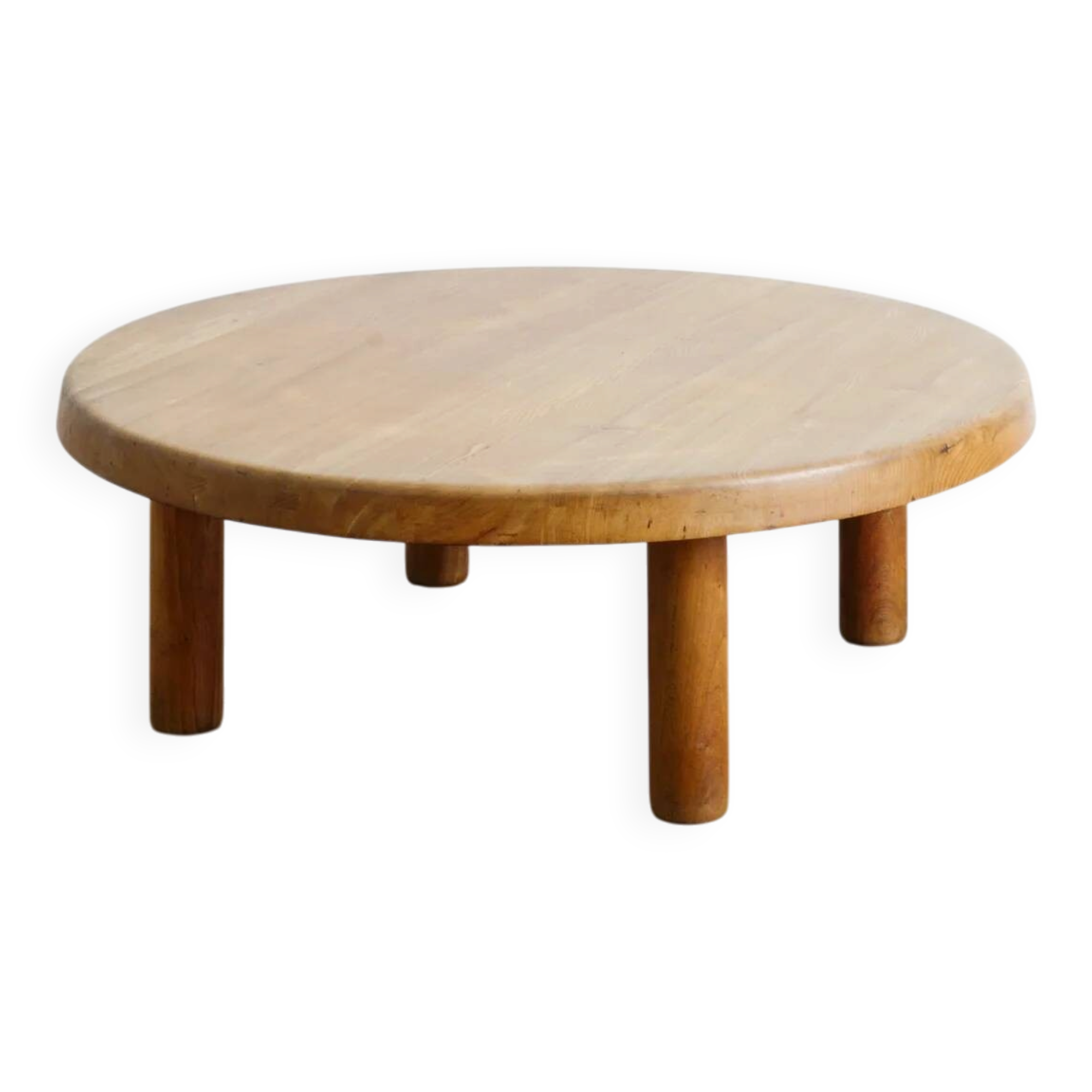 French Round Mid Century Wooden Coffee Sofa Table T02M Pierre Chapo, 1960s