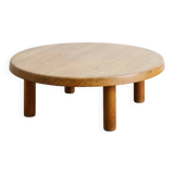 French Round Mid Century Wooden Coffee Sofa Table T02M Pierre Chapo, 1960s