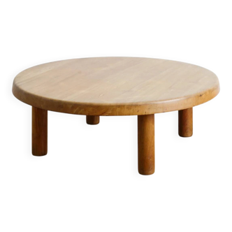 French Round Mid Century Wooden Coffee Sofa Table T02M Pierre Chapo, 1960s