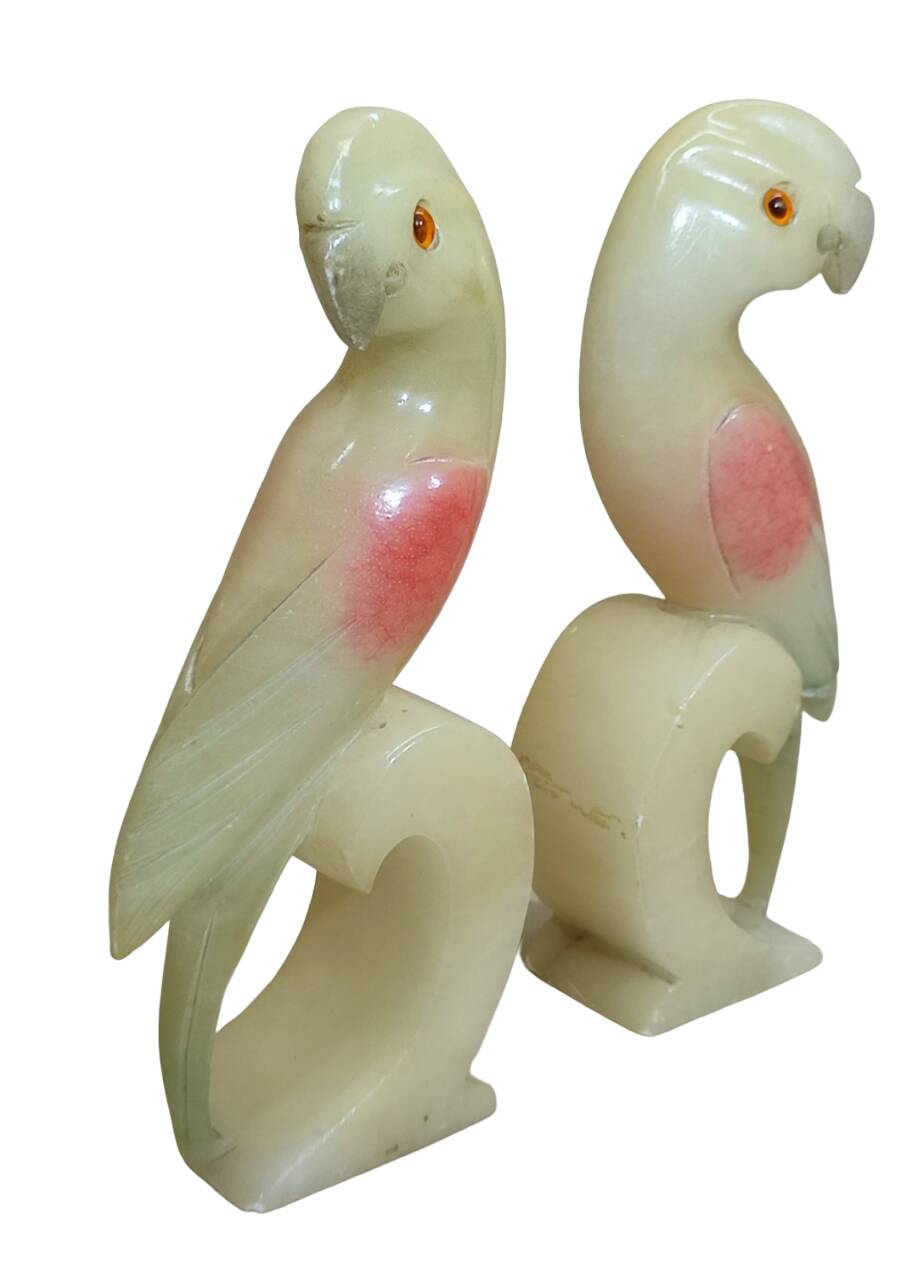 Alabaster Parrot Bookends, 1930s