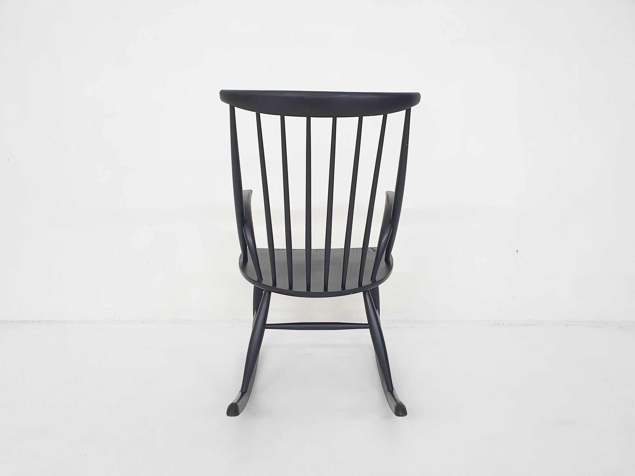 Black wooden rocking chair by Illum Wikkelso for Niels Eilersen model IW3, Denmark 1958