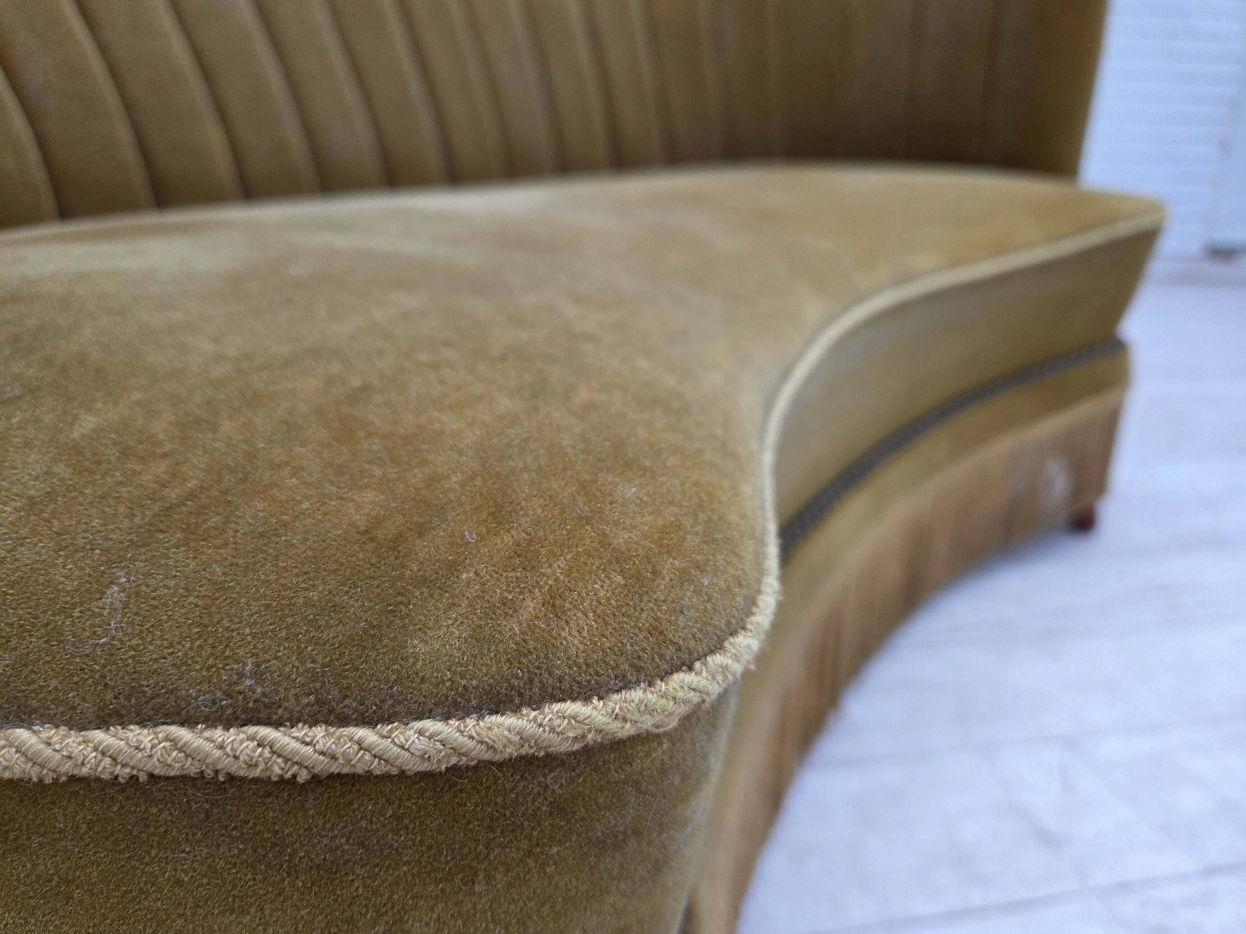 1970s, Danish 2-seater "Banana" sofa, green furniture velour.