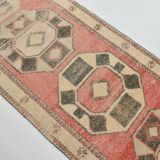 4x12 Coral Red & Beige Vintage Runner Rug,106x375 Cm
