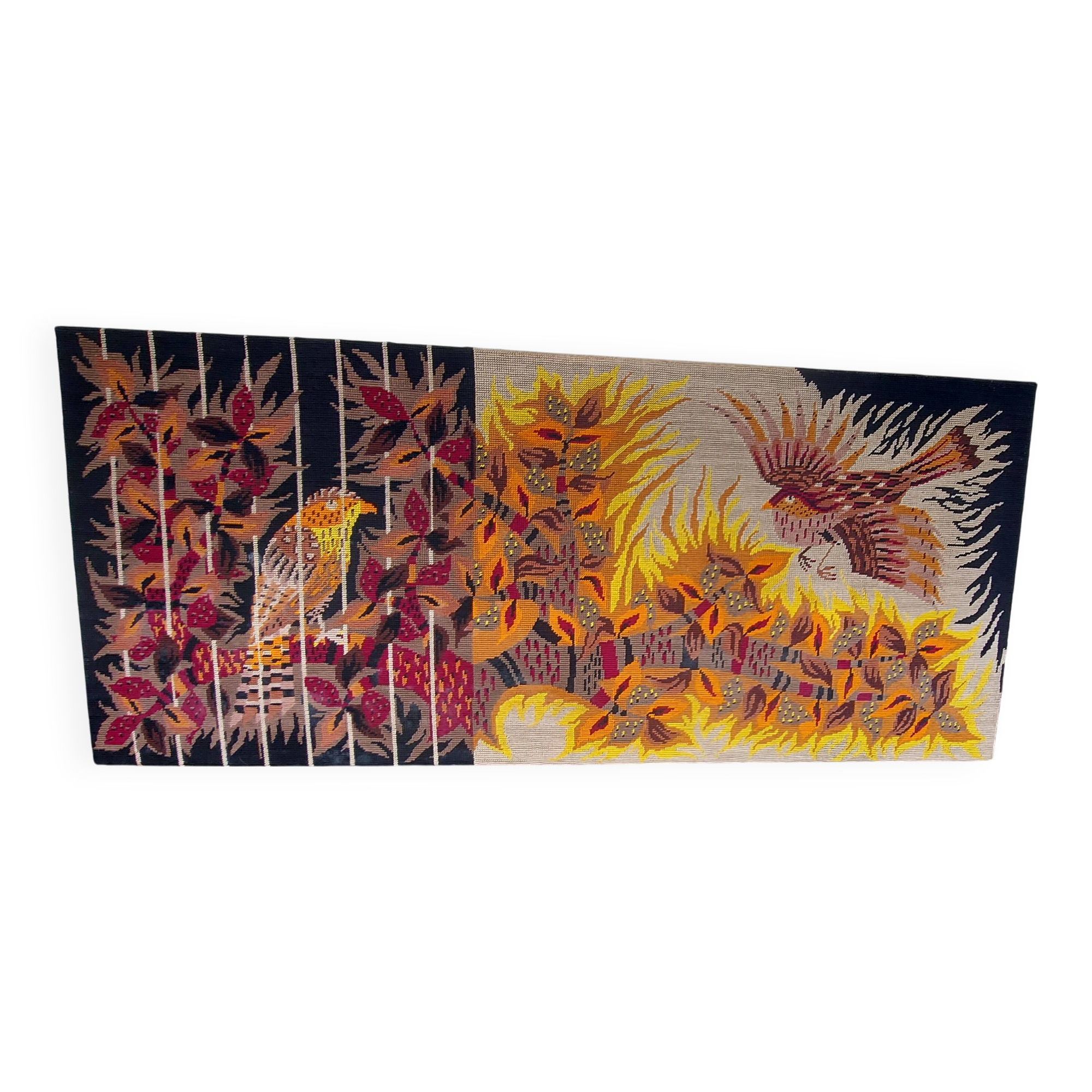 Vintage psychedelic bird painting 1970 Lurcat