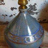 Vintage potter's ceramic table lamp, raffia lampshade