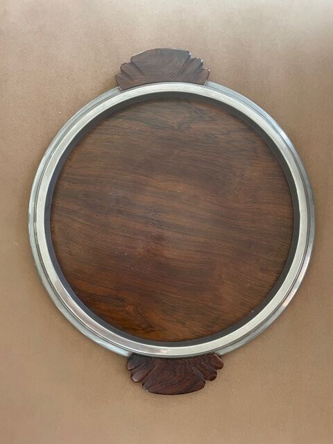 Plateau Art deo wood and silver metal