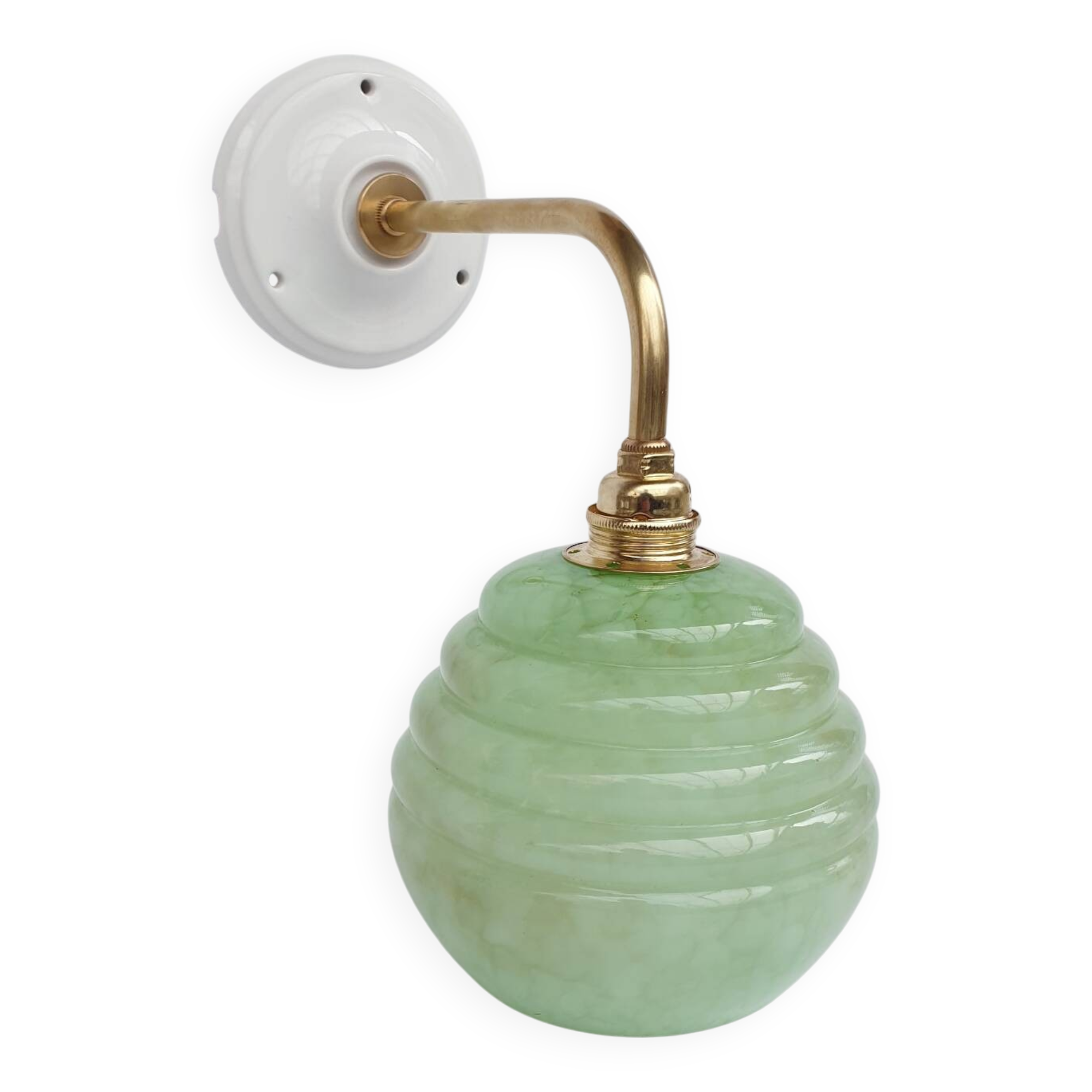 Brass collar and speckled glass wall lamp