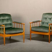 Kerstin Hörlin-Homquist Skrindan Armchairs in Beech and Green Velvet, Swede