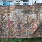 Vintage tapestry in Aubusson style. Hunting return.