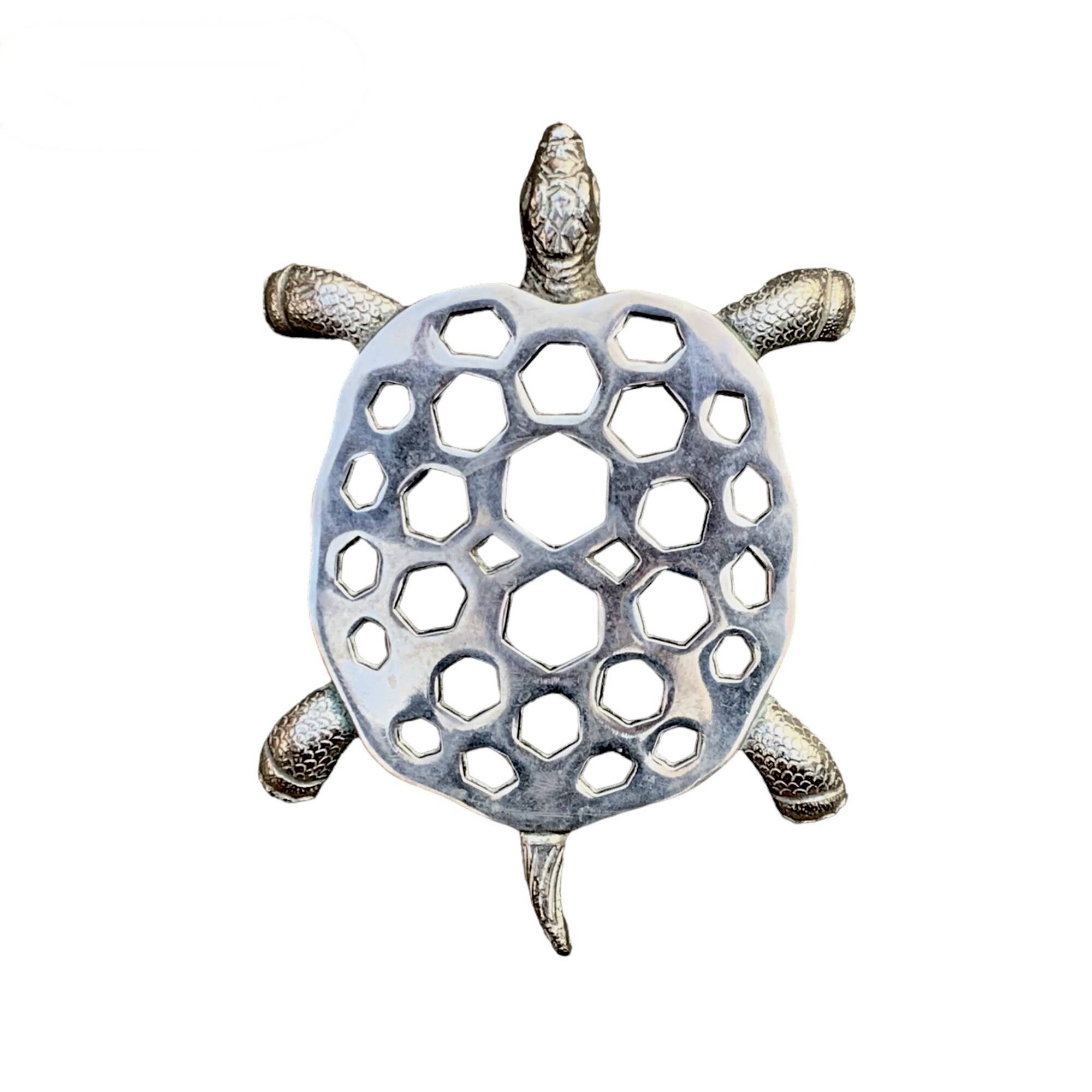 Vintage silver metal turtle trivet