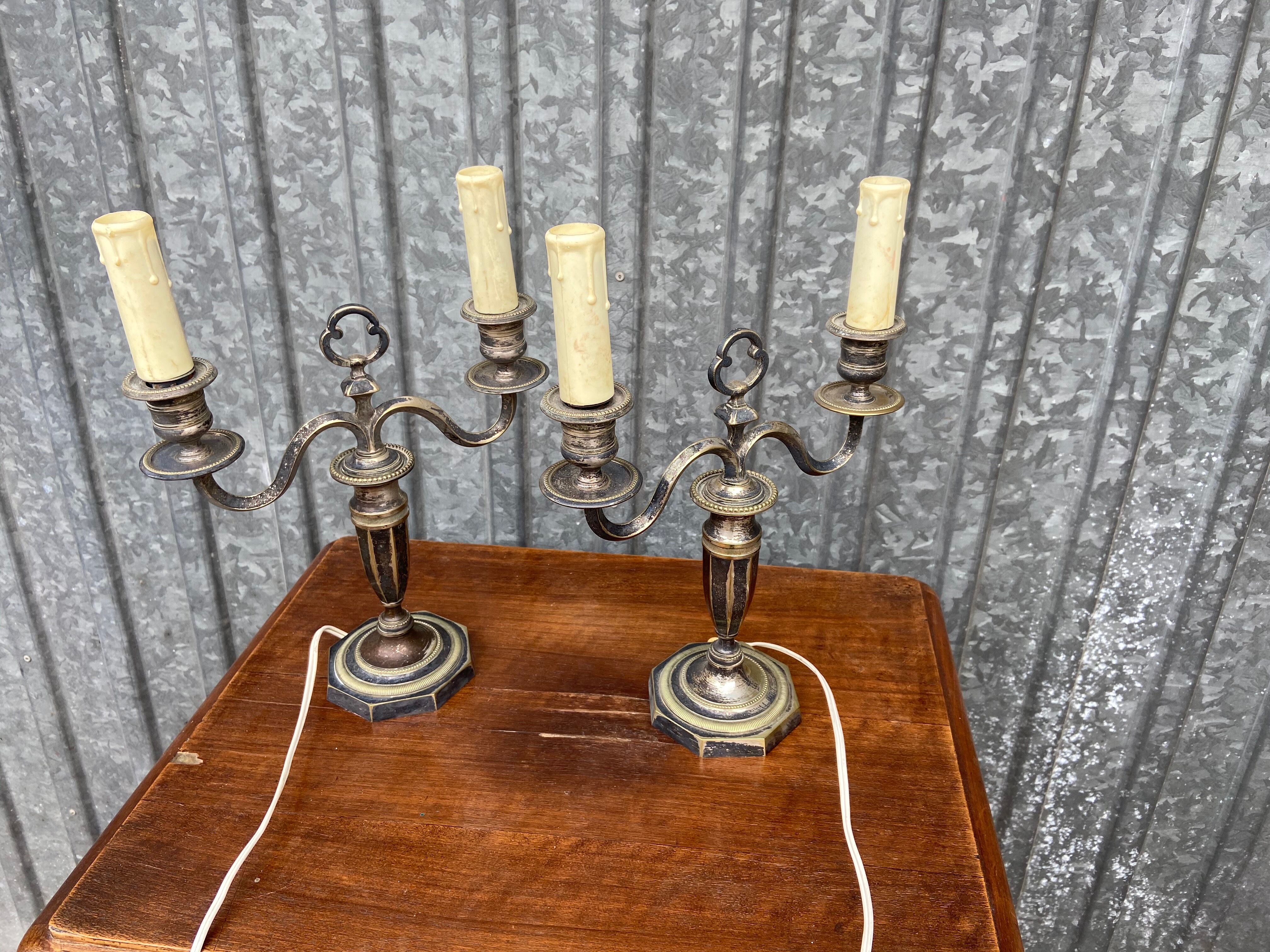 Pair of candlesticks girandoles Louis XVI silver empire