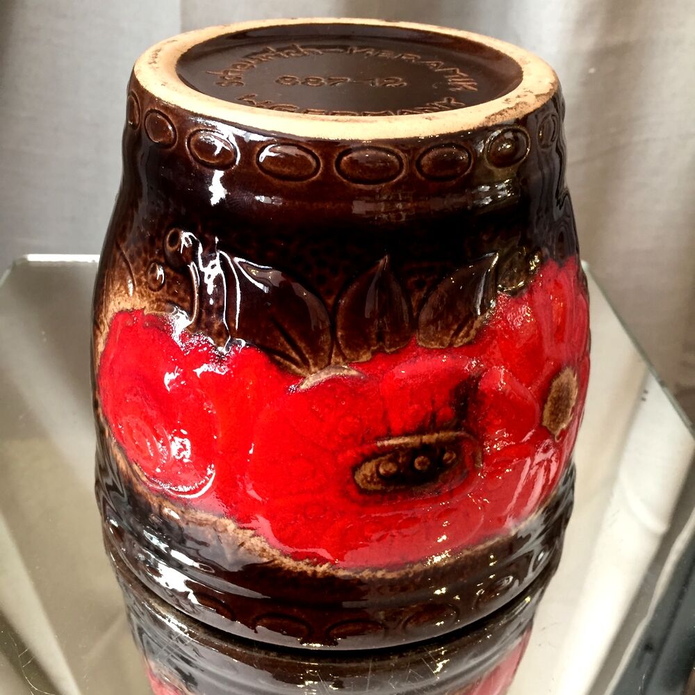 Vintage pot cover west germany scheurin keramik 887-12 poppy decoration