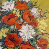 Michel Poulain (Born in 1932) - Oil on canvas - Bouquet of flowers