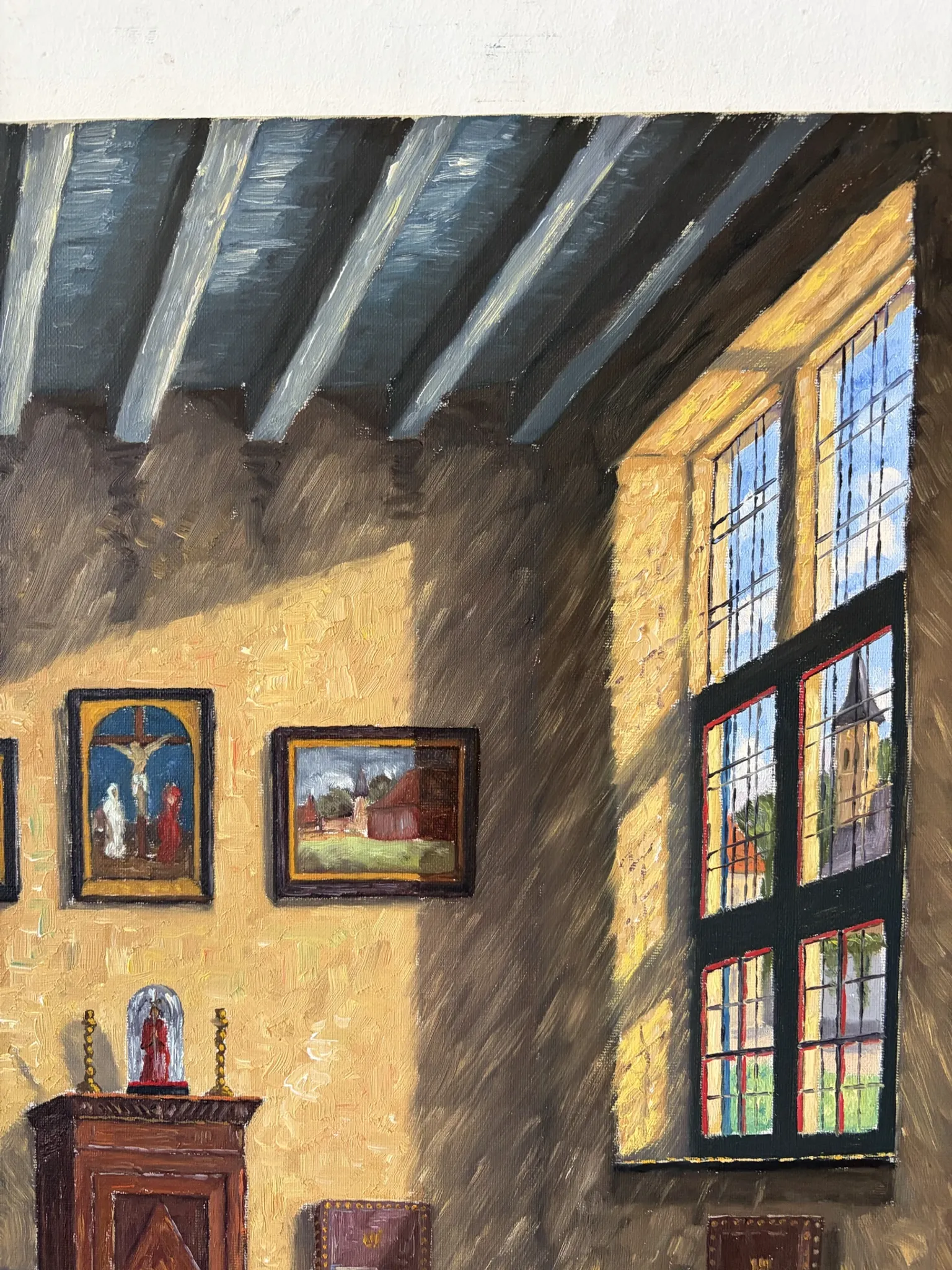 Interior of a Flemish house, oil on canvas signed