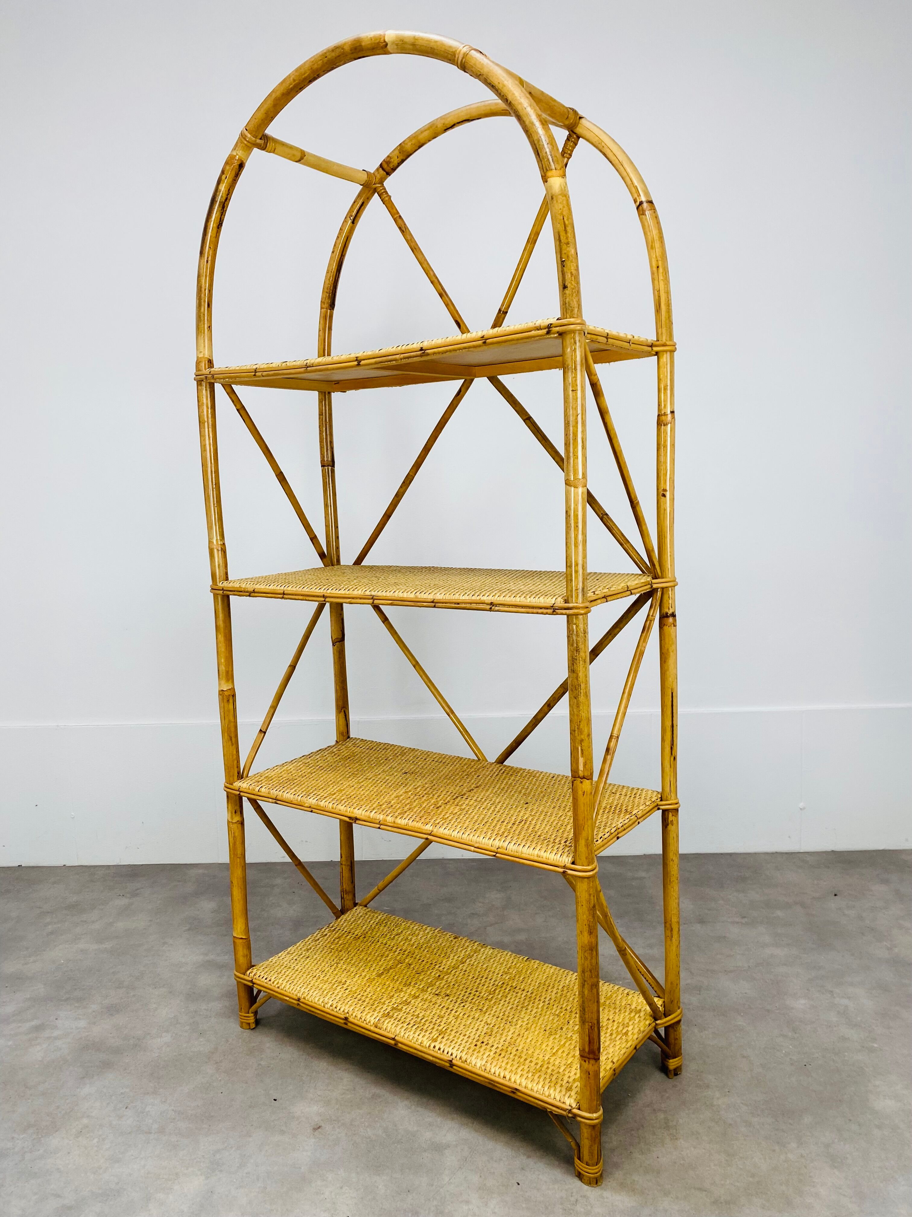 Vintage rattan bookshelf 60s