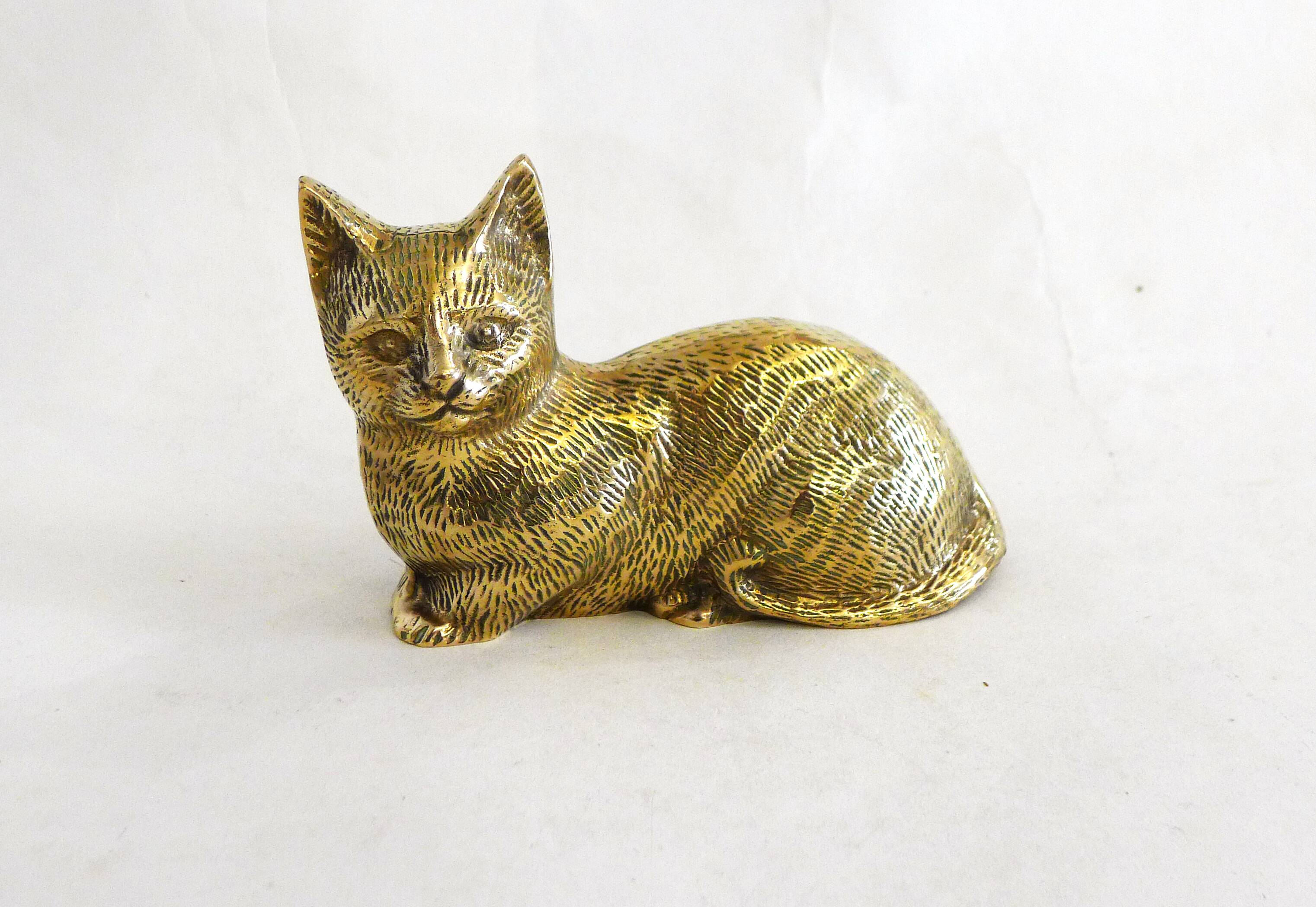 Brass Cat Figurine Sculpture