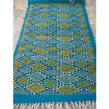 Blue and yellow carpet diamond patterns handmade in pure wool 95x60cm